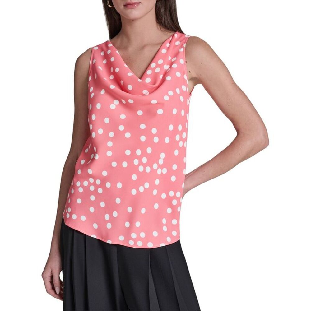Halston Womens  Polka Dot Cowl Neck Top